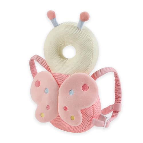 JunNeng Breathable Baby Head Protector Backpack, Pink Dots Butterfly | Summer Cool Mesh, Lightweight , Fall Head Protection for Baby Walking