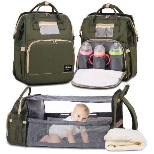 HAPPYLUOKA Multifunctional Baby Diaper Changing Bag with Foldable Pad, Baby Boy Nappy Bag with Changing Station, Olive Hunter Green