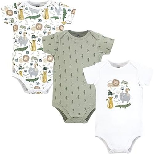 Hudson Baby Infant Boy Cotton Bodysuits 3-Pack, Jungle, Newborn