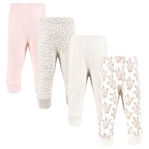 Hudson Baby Girls Cotton Pants and Leggings, Pink Taupe Florals, 3-6 Months