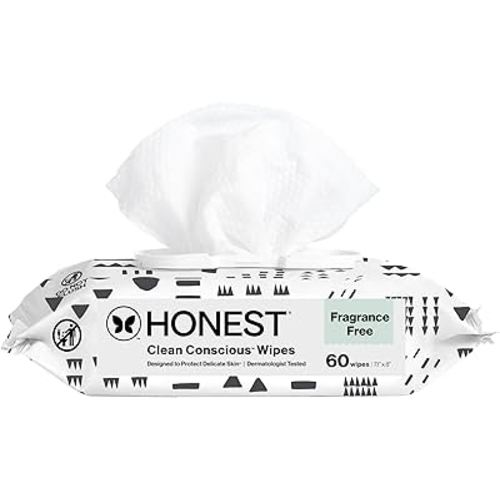 The Honest Company Clean Conscious Multi-Use Wipes Hypoallergenic and Unscented for Sensitive Baby Skin Over 99% Water Compostable Plant Based Pattern Play 60 Count