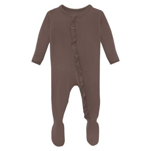 Layette Ruffle Footie with 2 Way Zipper in Coffee