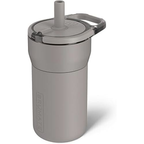 BrüMate Leap 12oz 100% Leakproof Kids Tumbler with Handle and Silicone Soft Straw | Drop Resistant Silicone Sleeve | For Kids 4+ | Insulated Stainless Steel | Cup Holder Friendly | 12oz (Mocha)