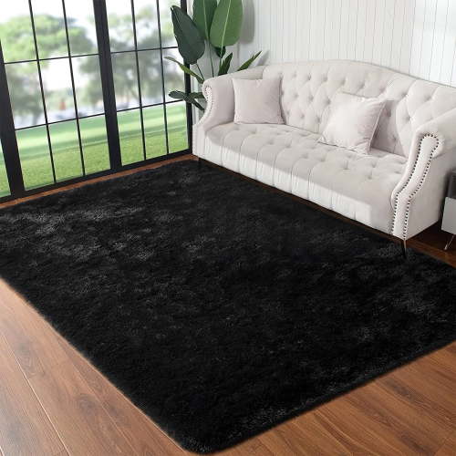 Cshidworld Area Rugs for Living Room Bedroom, 5x8 Ultra Soft Comfy Fluffy Thickened Memory-Foam Indoor Carpets, Modern Aesthetic Minimalist Carpet for Teen Adults Apartment Bedroom Home Decor, Black