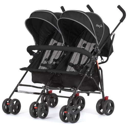 Dream On Me Volgo Twin Umbrella Stroller, Lightweight, Foldable, Portable, Travel-Friendly, Black