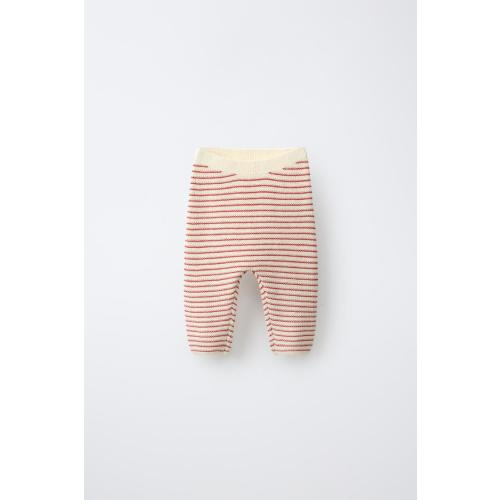 STRIPED KNIT PANTS - Ecru / Red | ZARA United States