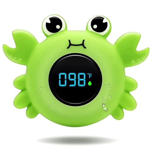b&h Baby Bath Thermometer - Instant Read, Digital Water & Room Temp Reader, Safety Water Sensor for Infants, Color-Coded Alerts, Tub Temperature Monitor, Cute Floating Bath Toy, Crab (Green)