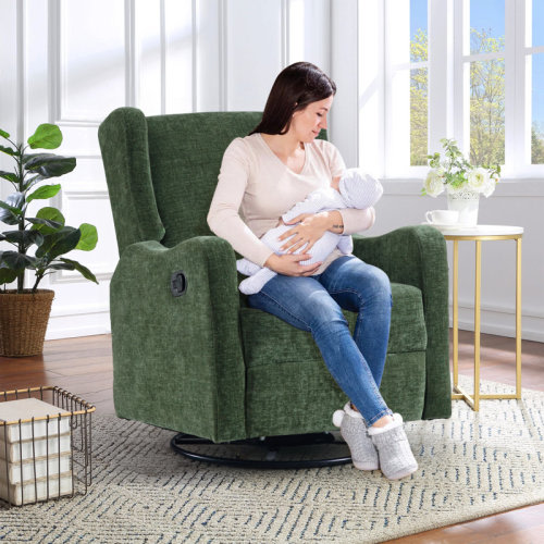 Wingback Nursery Glider Recliner Chair for Adults, Modern Swivel Gliding Rocker Recliners with Footrest, Comfy Chenille Rocking Chair Nursery for Living Room, Bedroom, Office | Wayfair