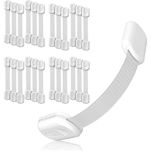 3M Adhesive Child Safety Strap Locks by Baby Proof Me, Baby Latches for Cabinets, Dishwashers, Fridges, Ovens and Trash Cans, Stain Free Toilet Lock (White, 24 Safety Latches)