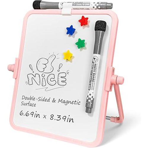 Colorful Dry Erase White Board 6.7x8.4in, Magnetic Desktop Board with Stand, 2 Markers (Eraser Head), 4 Magnets - Double-Sided Easel for Daily Planning, Memo, Office/Home/School (Orange)