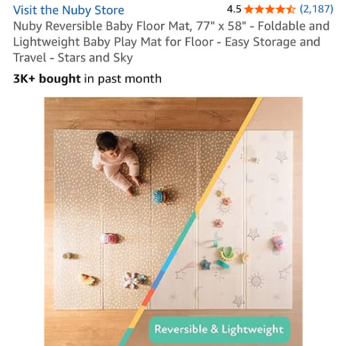 Nuby Reversible Baby Floor Mat, 77" x 58" - Foldable and Lightweight Baby Play Mat for Floor - Easy Storage and Travel - Stars and Sky