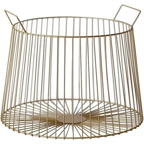 Round Metal Laundry Basket Gold Metal Wire Storage Basket Gold Metal Wire Storage Basket Large Capacity Decorative Open Grid Organizer with Handles for Living Room,Bathroom,Bedroom
