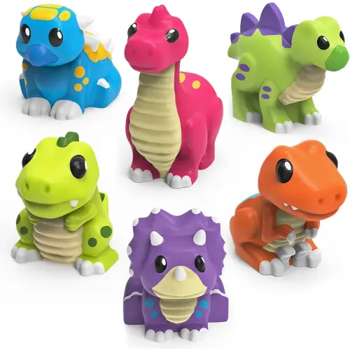 Tub Works® Dinosaur Mold Free Bath Toys, 6 Pack | Sealed, No Hole Bath Toys Design Keeps Moisture Out | Soft, Squeezable & Float on Water | Easy-Grip Baby & Toddler Bath Toy Set | Great Baby Pool Toys