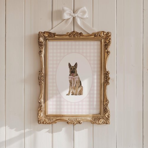 German Shepherd Nursery Print, Custom Watercolor Dog Nursery Art, Baby Girl Nursery, Pink Gingham Puppy Nursery Decor, Coquette Pink Bow Art
