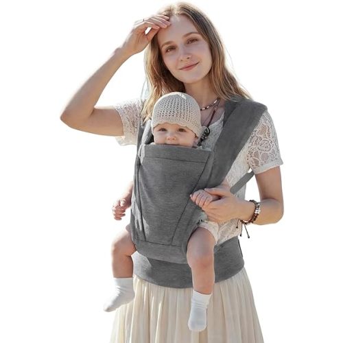 MISSWISDOM Baby Carrier Newborn to Toddler Baby Wraps Carriers(8-30lbs), Newborn Carrier with Head Support, Infant Holder Carrier with Enhanced Lumbar Support, Light Grey