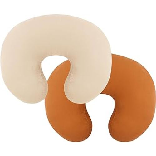 Pro Goleem Muslin Nursing Pillow Cover, Soft Breathable Cotton Feeding Pillow Slipcover for Breastfeeding Moms, Fits Standard Infant Nursing Pillow, for Boys and Girls, 2 Pack (Brown&Beige)