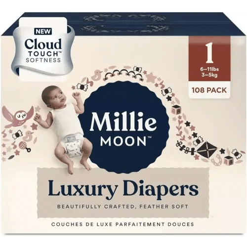 Millie Moon Diapers Sizes 1-6 Luxury Diapers COUCHES DE Luxe (Choose Size) (Size 1-108 Diapers (6lbs-11lbs))