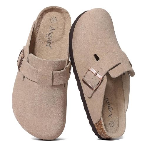 Asgard Women's Suede Clogs Leather Mules Arch Support Potato Shoes with Comfort Cork Footbed