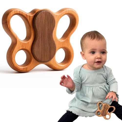 Baby Rattle Wooden Teether 0-12 Months - No BPA NO Plastic - Natural Montessori Baby Toys - Safe Teething Toys for Babies - 100% Beechwood Rattle Gift