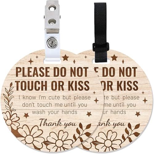 PLIGREAT 2 Pack Please Do Not Touch or Kiss Baby Sign for Newborn, Stop Touching Baby Car Seat Signs No Kissing Babys Reminder Signage for Babys Boy Girl with Hanging Strap and Clip (Flower Star)