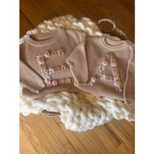 Embroidered Flower Initial Sweater | Personalized Baby Sweater | Toddler Inital Sweater | Floral Initial | Milestone | Custom Initial Letter