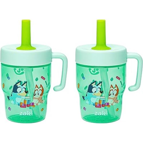 Zak Designs Bluey Capri Toddler Tumbler For Travel or At Home, 10oz 2-Pack Durable Plastic Sippy Cups With Handle and Leak-Proof Design are Perfect For Kids (Bluey and Bingo)