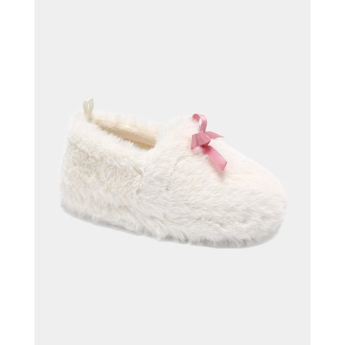 Girls Fuzzy Bow Slippers - Cream/Pink | Carter's