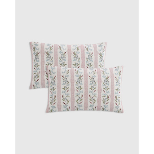 Wildflower Cotton Pillow Cover (Set of 2) in Red Stripe
