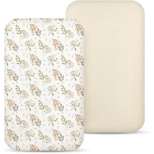lulumoon Baby Bassinet Sheets Muslin: Cotton Bedside Bassinet Sheets Floral for Girls - Fitted for Bedside Sleeper Mattress
