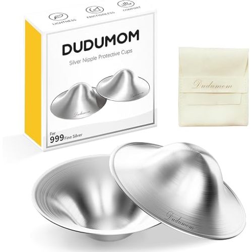 Dudumom The Original Silver Nursing Cups - Pure 999 Silver Nipple Cover for Breastfeeding, Nipple Shields for Breastfeeding Essential, Nipple Guards for Sore Nipple Relief, Regular Size