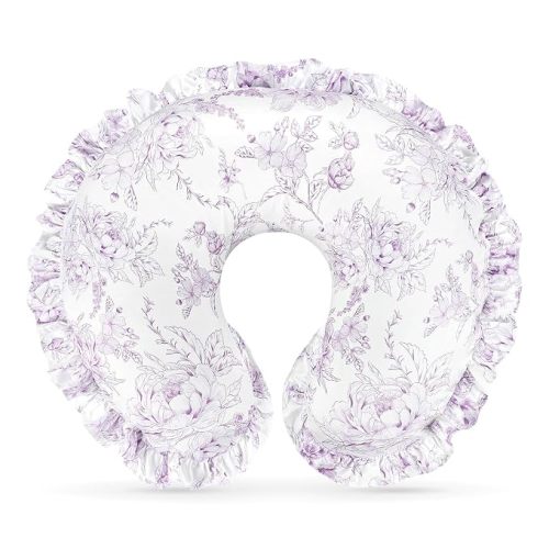 DILIMI Nursing Pillow Cover, Removable Ruffled Pillowcase for Breastfeeding Pillows, Ultra Soft Comfortable Slipcover for Baby Girl and Boy, Purple Floral
