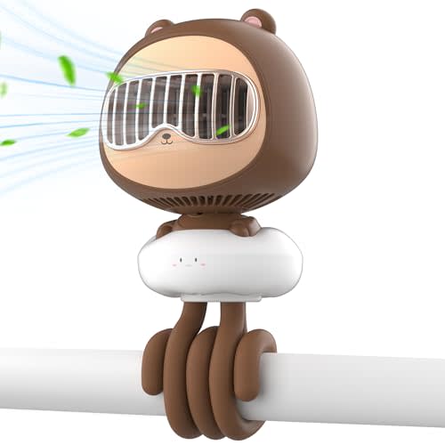 KinYiLO Cute Bear Stroller Fan Clip On for Baby, Portable Bladeless Fans 4 Speeds Oscillating, 4000mAh Rechargeable Battery Powered, Flexible Tripod Strong Cooling for Bedside Crib Car Seat