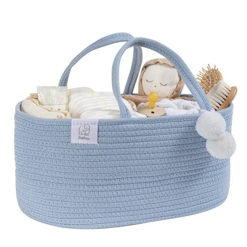 Rope Diaper Caddy Organizer/ Nursery Storage Bin/ Portable Diaper Storage Basket for Changing Table and Car/ Color- Misty Blue