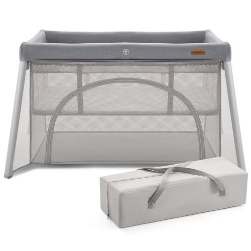 HARPPA Travel Crib with Comfy Mattress, Lightweight Portable Crib Requires No Assembly, Foldable Pack and Play for Baby and Toddlers, Compact Play Yard with Bed,Gray