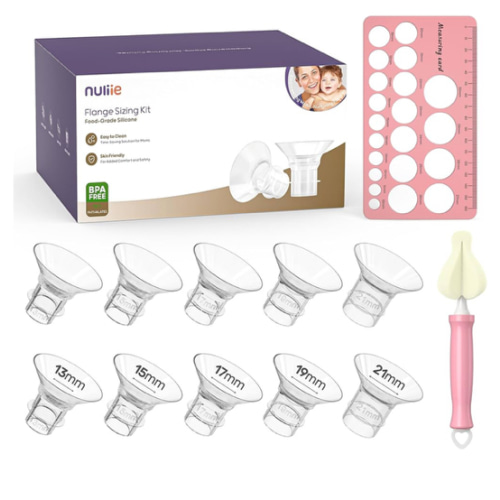 Nuliie Silicone Flanges Insert Replacement Kit, Flange Sizing Kit for Electric Breast Pumps, Pumping Essentials for Moms, 13/15/17/19/21mm for 24mm Flange/Shield, 10PCS