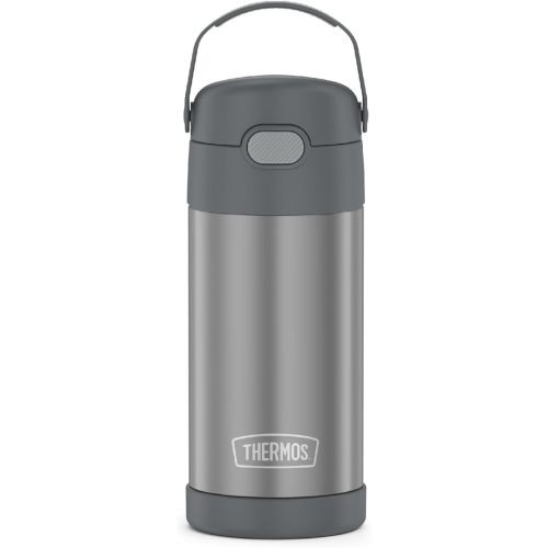 THERMOS FUNTAINER Water Bottle with Straw - 12 Ounce - Kids Stainless Steel Vacuum Insulated Water Bottle with Lid, Grey