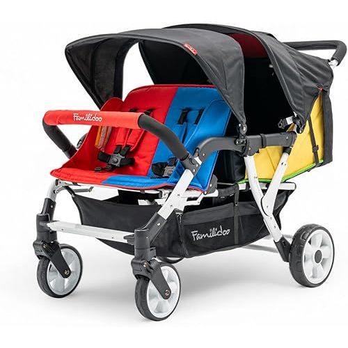 Familidoo H4E Quad Stroller with Double Canopy Rain Cover, 4 Seat Baby Stroller with All Reclining Seats - 4 Seater with 5-Point Harness - Backseat footrest Extension for 0 to 36 Months