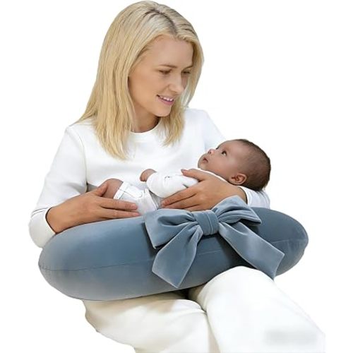 Nursing Pillow, U-Shaped Breastfeeding Support Cushion for Bottle & Breast Feeding (Blue Gray)