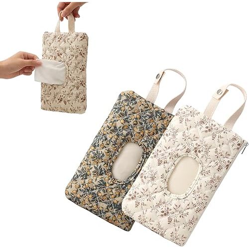 2 PCS Floral Quilted Baby Wipe Holder Pouch with Strap, Reusable Portable Wipes Case for Stroller & Diaper Bag, Leak-Proof Travel Wipes Dispenser with Floral Pattern (Mix)