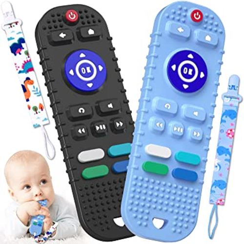 Kaodezhu Silicone Baby Teething Toys, Remote Control Shape Teething Toys for Babies 6-12 Months Baby Boy Girl Teething Chew Toys (Blue & Black)