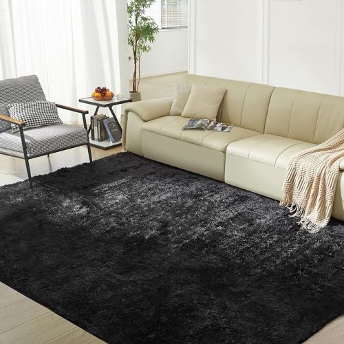 5X8 Ultra Soft Rug for Living Room, Fluffy Shag Area Rug for Bedroom, Modern Shaggy Carpets Fuzzy Rug for Teens Dorm Nursery Home Decor Aesthetic, Upgrade Anti-Skid Durable, Black