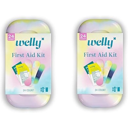 Welly Quick Fix Colorwash, On The Go First Aid Kit, Assorted Bandages, Ointments, and Hand Sanitizer, Tie Dye Patterns, 2 Pack