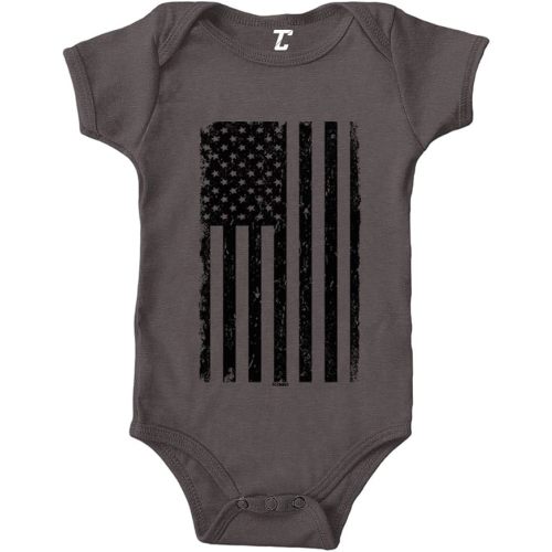 Newborn Size - Tcombo Distressed Black American Flag - USA Bodysuit