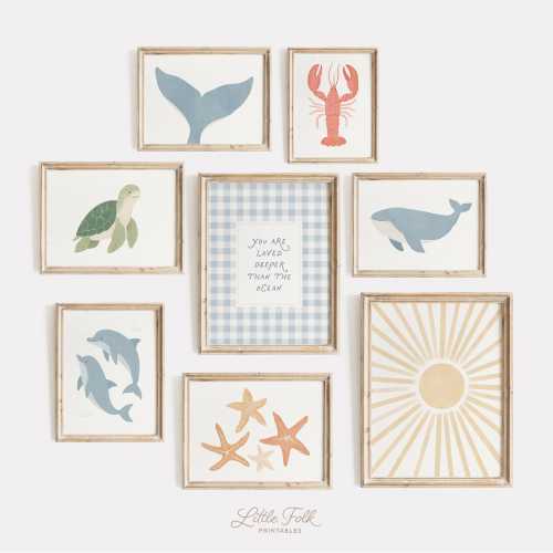 Beach Nursery Wall Art, Under the Sea Kids Room Decor, Ocean Animals Gallery Wall Prints, Sea Creature Playroom Printable Art