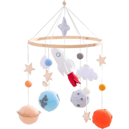 Baby Crib Mobile for Boys Girls | Felt Space Nursery Mobile Wooden Mobile for Crib | Astronaut Space Theme Nursery Bed Decoration Baby Mobile for Crib | Gift for Newborn Nursery Decor