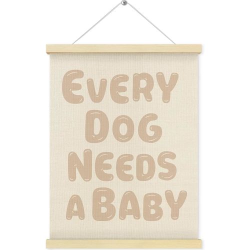 QEJ Every Dog Needs a Baby Wall Art Decor, Baby Shower Reveal Decor Canvas Poster Hanger Frame, Pregnancy Announcement Wall Decorations for Newborn Room Bedroom Playroom Decor, 12x16 Inch
