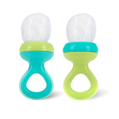 Nuby Nibbler Mesh First Soft Foods Feeder, 2pk, Aqua & Green