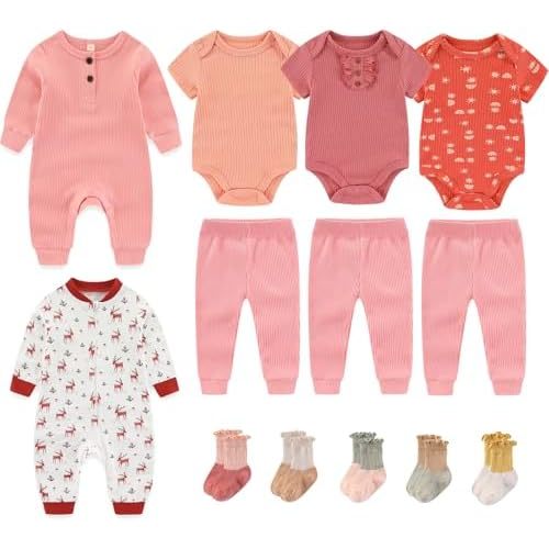 3-6mth Baby Bodysuit and Pant Sets Ribbed Romper Soft Newborn Boy Girl Clothes Outfits Layette Gift Set