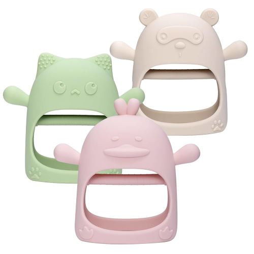 3 Pack Baby Teething Toy, Food Grade Silicone Baby Teething Mittens, Anti Drop Wrist Hand Teether Toys for 0-6 6-12 Months, Infant Chew Toys for Sucking Needs, BPA Free