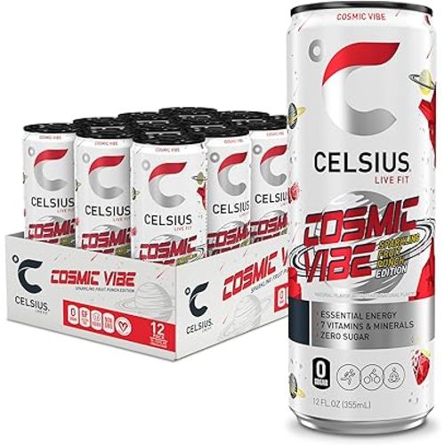 CELSIUS COSMIC VIBE Sparkling Fruit Punch, Sugar Free Energy Drink, 12 Fl Oz (Pack of 12)